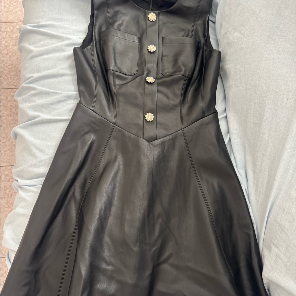 Women Mustard Seed Black Leather Dress